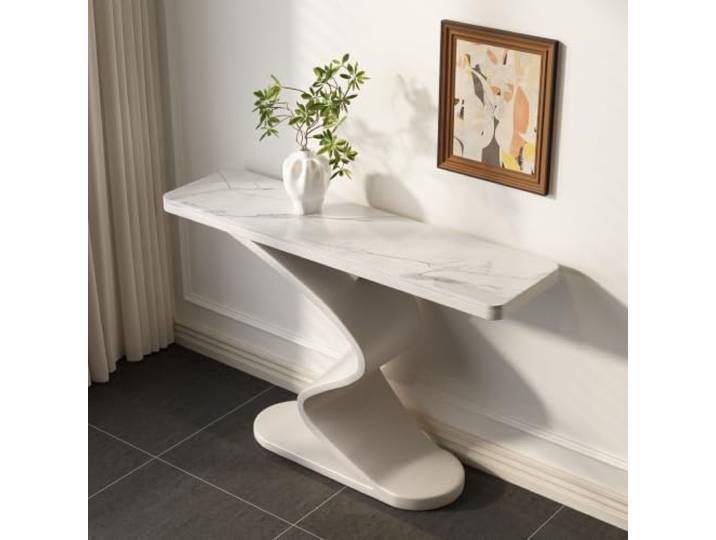 Konsolentisch Mit Sintersteinplatte & Metallrahmen – Moderner Flurtisch Schmaler Eingangstisch Für Flur, Diele, Foyer & Wohnzimmer, Pflegeleicht(D,120cm/47.2'')