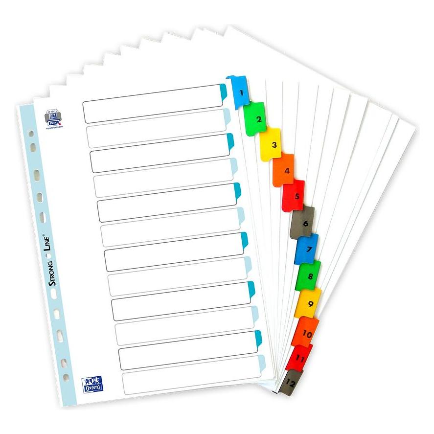 Oxford Mylarkarton-Register, Zahlen, A4, farbig, 12-teilig (100204616)