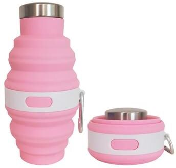 Universal Stock Collapsible Water Bottle BPA Free Silicone Travel Bottle With Carabiner For Hiking & Everyday Use pink