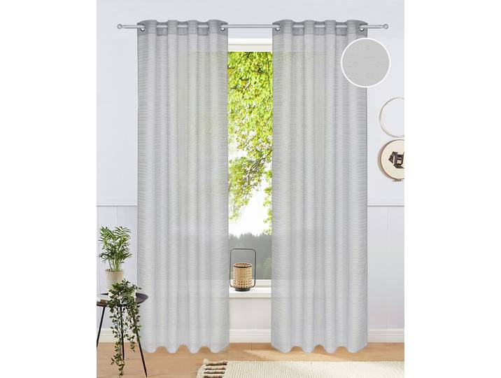 Gardine BRUNO BANANI Linus, 1 Stück, Ösen, halbtransparent, eingewebte Querstreifen Gr. 4, weiss (grau), B:130cm H:245cm, Polyester, Gardinen, Gardine, 1 Schal, eingewebte Querstreifen