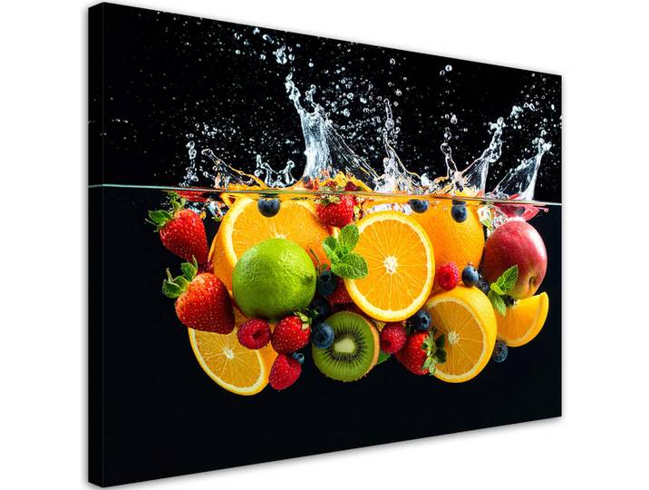 Feeby Leinwandbild Exotische Früchte in Wasser 120x80cm, Mehrfarbig, Essen/Getränk, Rechteckig, 120x80 cm, Bilder & Rahmen, Bilder, Leinwandbilder