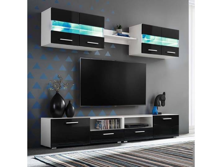Ensemble Mural pour TV avec Lumières LED 5 pcs Armoire de Télévision avec Étagère Meuble Télé de Salon Intérieur 246028