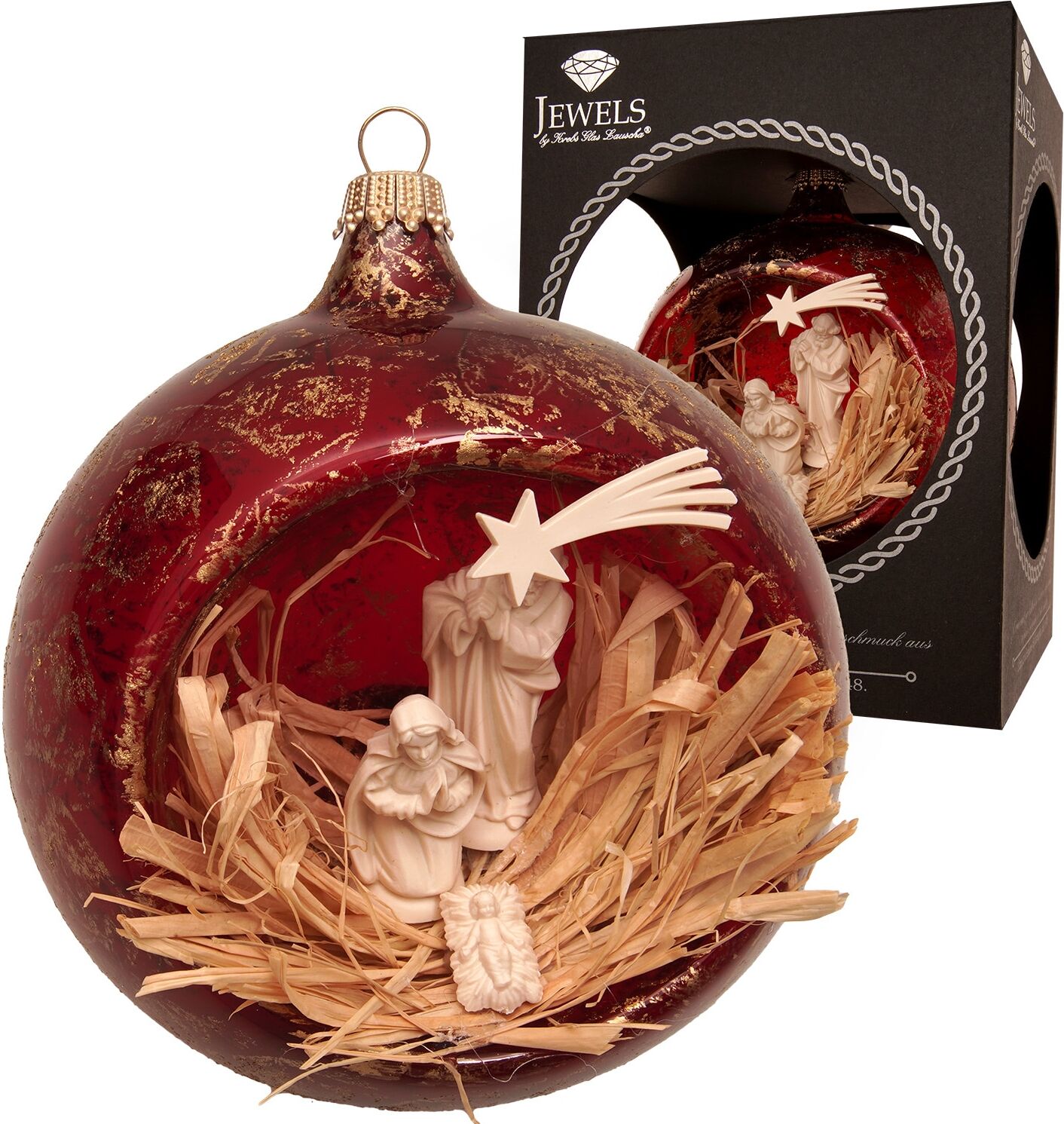 Weihnachtsbaumkugel KREBS GLAS LAUSCHA "Weihnachtskugel Krippenszene rot 10cm", rot, B:10cm H:10cm T:10cm Ø:10cm, Glas, Weihnachtsbaumkugeln, Weihnachtsbaumkugel, Dekoriert mit Liebe zum Detail rot 10cm