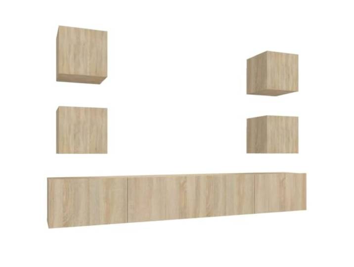 GHVBNMF 6-tlg. TV-Schrank Set Wandmontage Hängeboard Sonoma-Eiche Platzsparende Wand-Lowboards für Wohnzimmer und Schlafzimmer aus stabilen Holzwerkstoffen in natürlicher Eichenoptik.