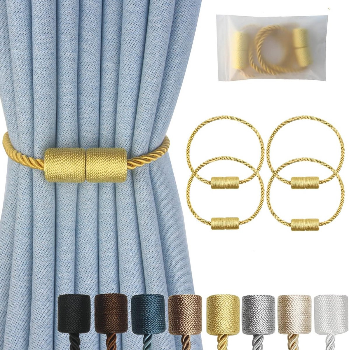 Set van 4 magnetische gordijnhouders in goud