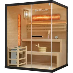 Artsauna Saunakabine Vantaa 150 mit Himalaya Salzstein - Indoor Sauna für 3 Personen, 4,5 kW Ofen, Glasfront