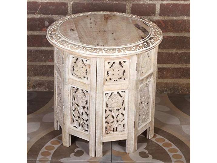 Casa Moro Orientalischer Beistelltisch Nassiba 46x46x46 cm (B/T/H) rund in Shabby weiß aus Massivholz Mango geschnitzt Vintage Sofatisch Couchtisch NH09204