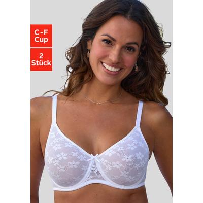 Minimizer-BH, Damen, Gr. 75, Cup E, weiß (2x weiß), Spitze, Obermaterial: 85% Polyamid, 15% Elasthan, PETITE FLEUR BY LASCANA, BHs Minimizer-BH, mit Bügel im attraktiven Doppelpack