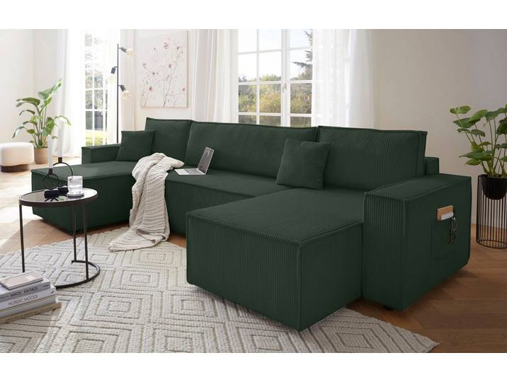 Wohnlandschaft OTTO HOME CASSI L-Form, 311cm - OTTO. Verlässliche Qualität. , grün, B:311cm H:80cm T:48cm, Sofas, Wohnlandschaft, Schlaffunktion (133/270), Bettkasten, Cord, Unser Tiefpreis
