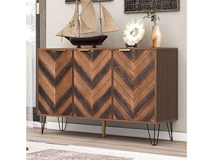 Merax Sideboard, Modernen Kommode mit 3 Türen, Schrank mit viel Stauraum, für Wohnzimmer, Esszimmer & Schlafzimmer, 120x38x76,5 cm, Holzfarbe