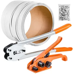 VEVOR 4 tlg. Umreifungsset mit Umreifungsband, Manuelle Umreifungsgerät mit 100 m PET Band, 100 Metallklammern & Schneider, Ideale Werkstattausstattung für industrielle Verpackung, Transport & Lager