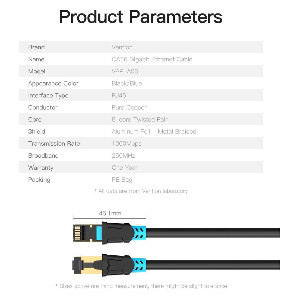 Vention Cat.6 SFTP Patch Cable 8M Black (SFTP, CAT6, 8 m) (VAP-A06-B800)