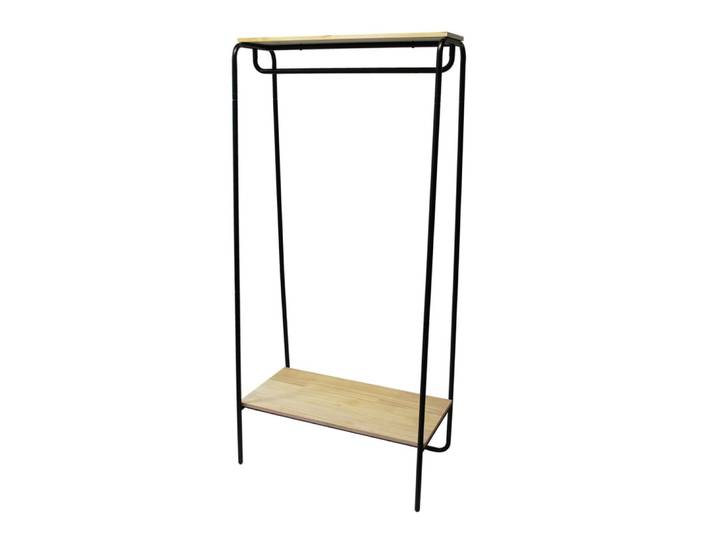 Portant à vêtements étagère métal noir et bois 80 x 45 x 170 cm