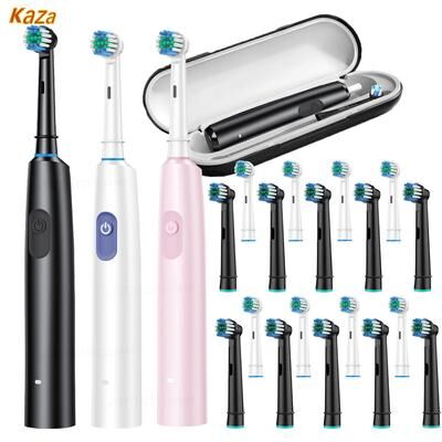 Lush Living Finds Rechargeable Electric Tooth Brush For Adults, Rotary Cleaning With 8 Brush Heads, 5 Modes, Long Lasting Battery Power black 4 Heads