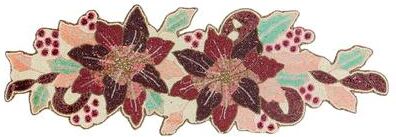 Saro Beaded Poinsettia Table Runner - Handcrafted Glass Bead Floral Holiday Table Runner with Botanical Leaf and Berry