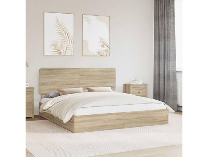RJPLMFV Bett mit Stauraum Eiche Sonoma 180 x 200 cm Holz Technik Praktische Schubladen, modernes Design, einfache Montage, Lamellen im Lieferumfang enthalten