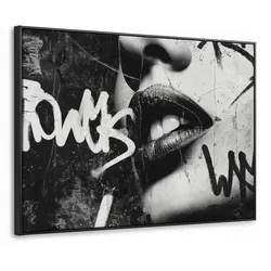 LEINWAND Bilder mit Rahmen - Gesicht - Mund - Graffiti - Schwarz - 100x70