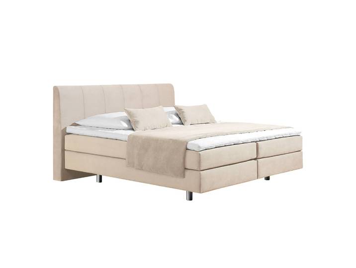 Boxspringbett Baila 140 x 200cm Webstoff Beige/Ecru H3 Kaltschaummatratze