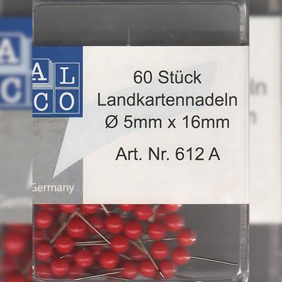 Alco Landkartennadel 16mm Ø5mm rot 60 Stück