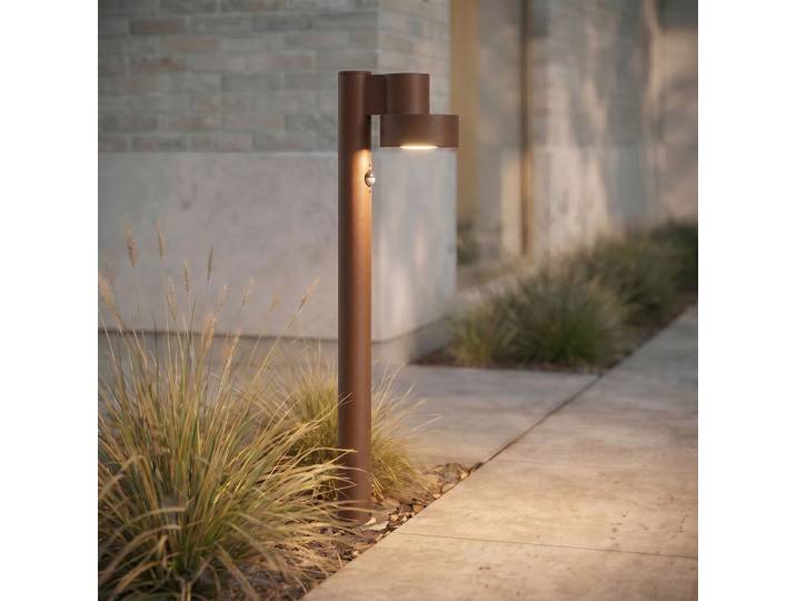 Bornes lumineuses LED Elune, marron, avec capteur, IP44, 77 cm - Lucande - Moderne - Aluminium - À ampoule unique