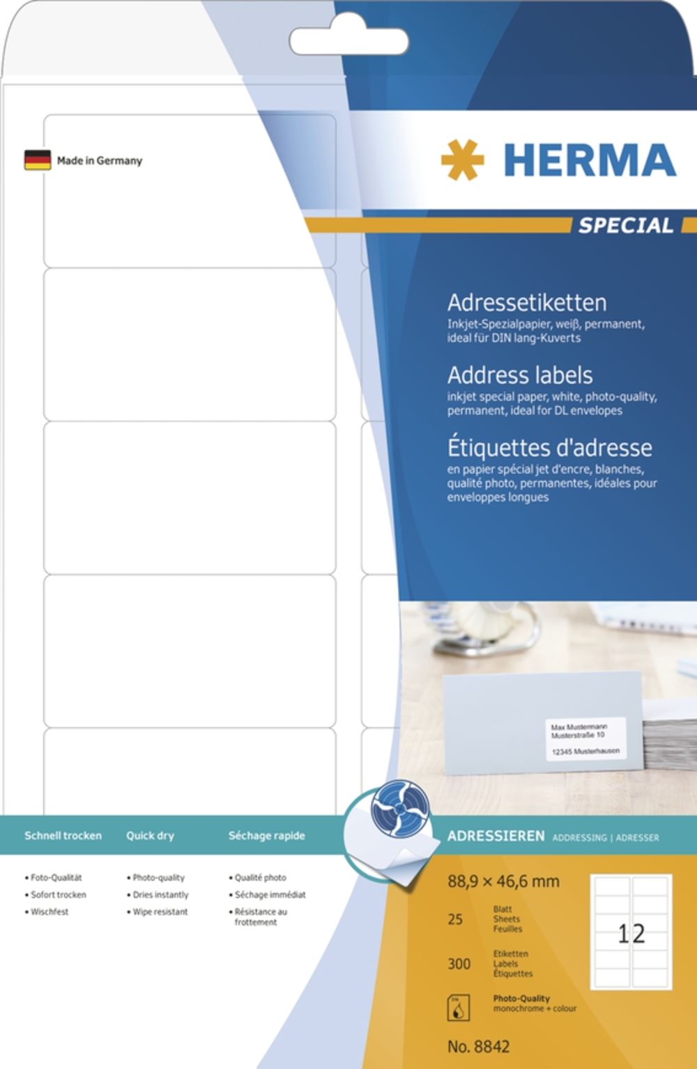 Herma 8842 Inkjet-Etiketten 8.89x4.66 cm (25 Blatt (300 Etiketten))