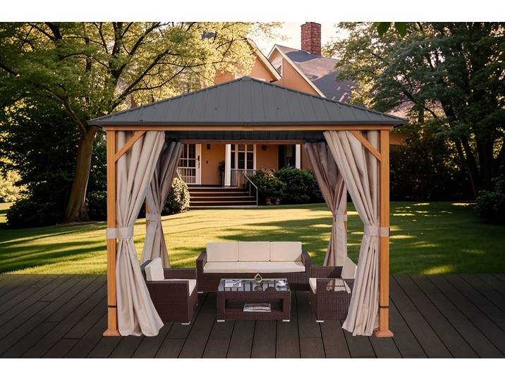 Pavillon KONIFERA Samos , grau (braun, schwarz), B/H/T: 300cm x 265cm x 300cm, Pavillons, Pavillon, BxT: 300x300 cm, Stahlgestell, ohne Seitenteile