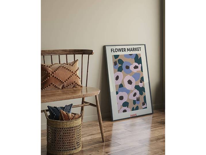Bild Paris Flower Market Rahmen: Buche Massiv, lackiert Abdeckung: Acrylglas Multicolor 63 x 83cm