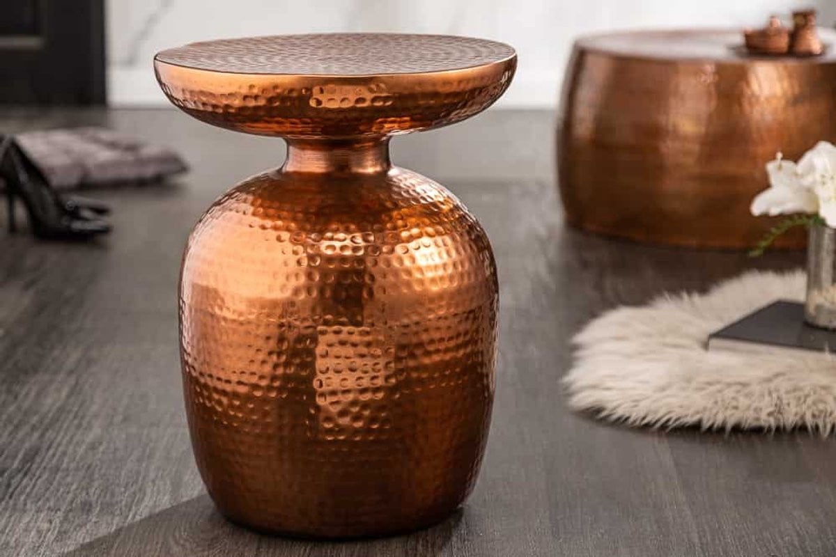 Invicta Interior Handgemaakte bijzettafel ORIENT rond koper metaal gehamerd design - Diameter: 40 cm