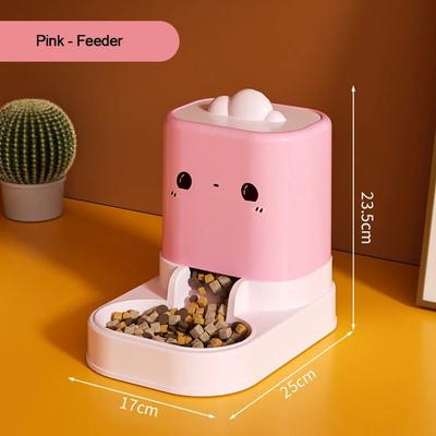 Inspired Finds Cute Cat Shaped Automatic Pet Feeder & Water Dispenser Set pink Feeder