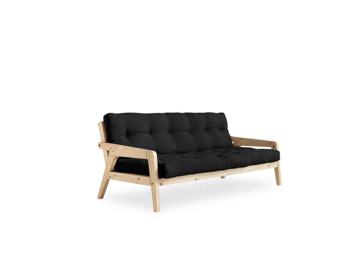 Banquette ajustable GRAB en pin massif naturel avec matelas futon anthracite 130x190