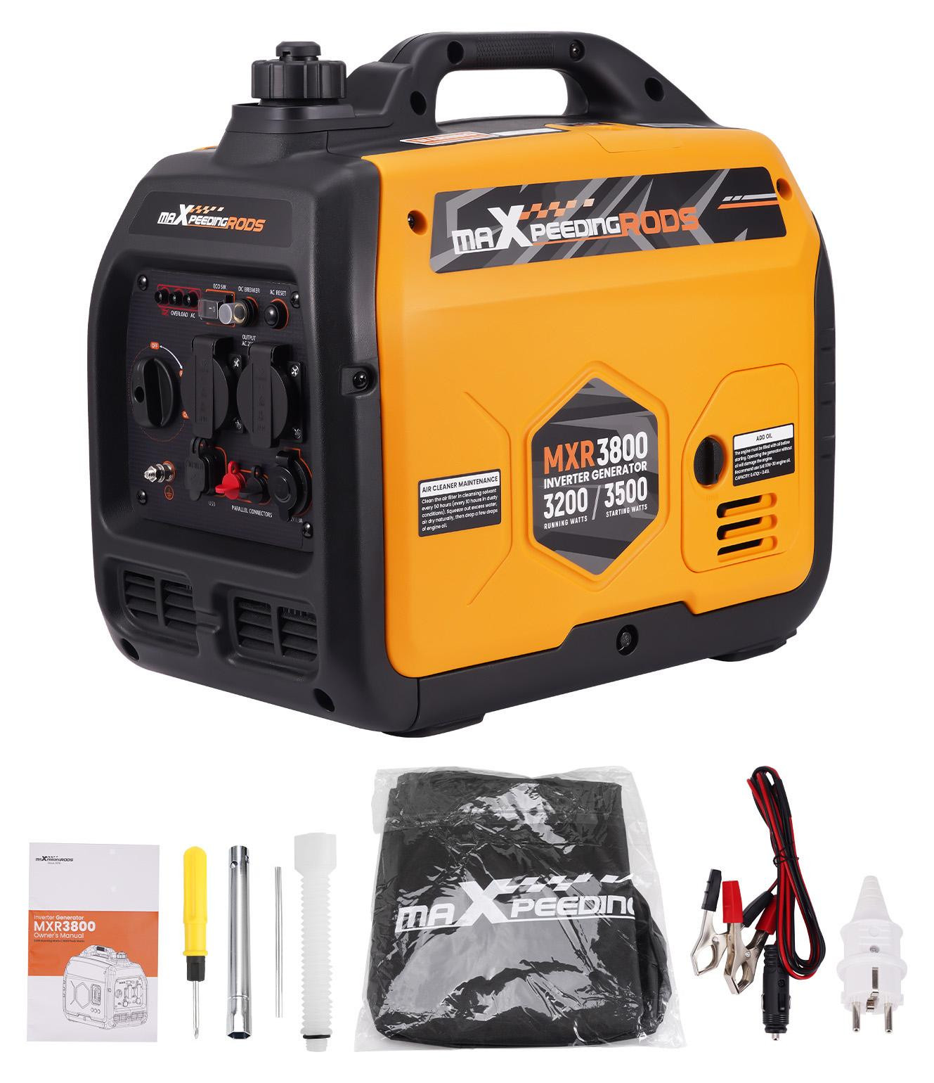 maXpeedingrods Inverter-aggregaat 3500W Stille en draagbare benzinegenerator voor kamperen en reizen