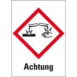 König Werbeanlagen Dreifke® Aufkleber I Gefahrensymbol Ätzwirkung GHS 05, Achtung, Folie, 105x148mm, GHS-Verordnung