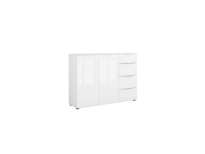 freiraum Sideboard style, in weiß matt - Weißglas - 135x98,7x40cm (BxHxT)