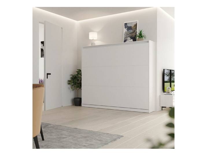 SMARTBett Schrankbett Wandklappbett 100/ 140/ 160x200 cm Weiß mit Gasdruckfedern, zwei Klickgurte
