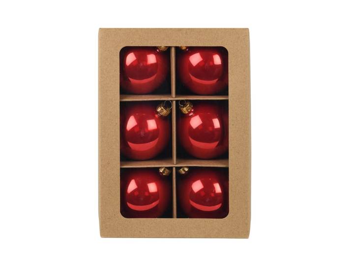 6er Set Weihnachtskugeln aus Glas, rot