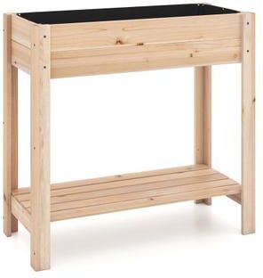 Costway Wooden Raised Garden Bed with Legs and Storage Shelf