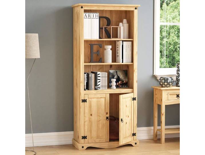 Home Discount Bibliothèque Corona 2 Portes Pin Massif Ciré Beige