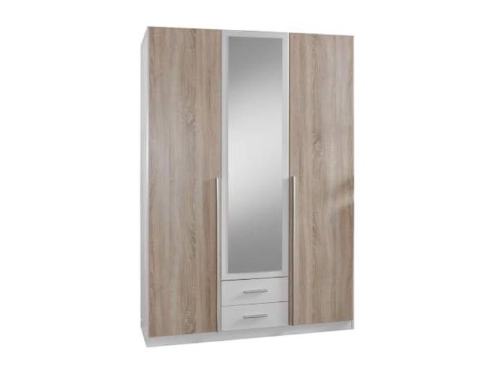 Kleiderschrank Skate in Weiß mit Eiche Sägerau Drehtürenschrank, 135cm Breite