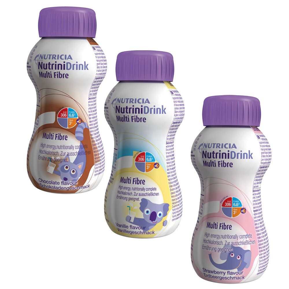 Nutrinidrink MultiFibre Schokoladengeschmack & Vanillegeschmack 3x200 ml Flüssigkeit