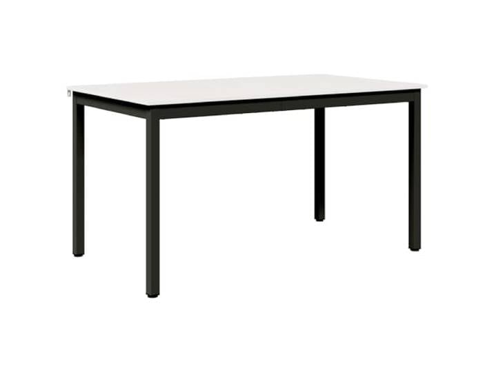 Esstisch Weiß 140 x 80 x 75 cm Massives Kiefernholz Metallbeine, quadratisch, natürliche Holzmaserung, Esszimmer, Küche, einfache Montage, trockenes Tuch