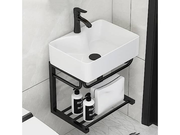 paiye Spülbecken,Einzelbecken-Küchenspüle,Keramik spülbecken Mit Heiß- und Kalt Wasserhahn,Handwaschbecken Zur Wandmontage,für Keller Waschküche Garten (Color : B, Size : 48X37X56CM)