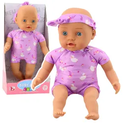 Babypuppe im lila Body, weicher Bauch, Stirnband mit Schleife, 31 cm