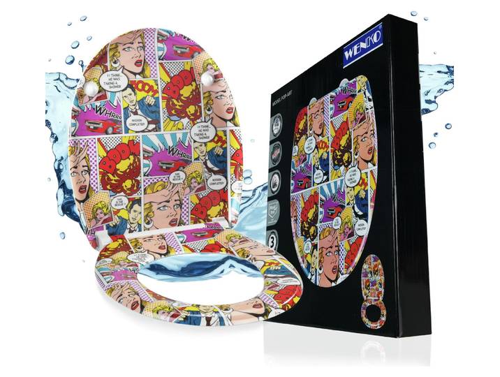 WENKO WC SITZ Pop-Art Absenkautomatik Toiletten Deckel Brillen Duroplast Comic