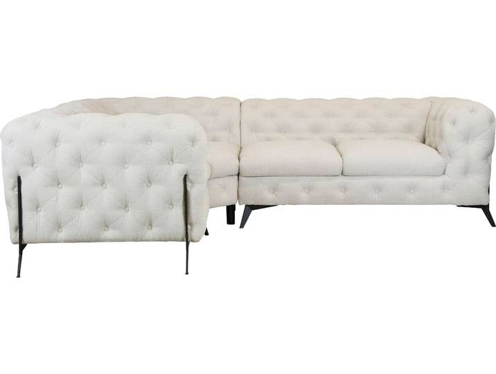 Chesterfield-Sofa, Beige, 264x204 cm, Struktur & Samtoptik, L-Form, Modern
