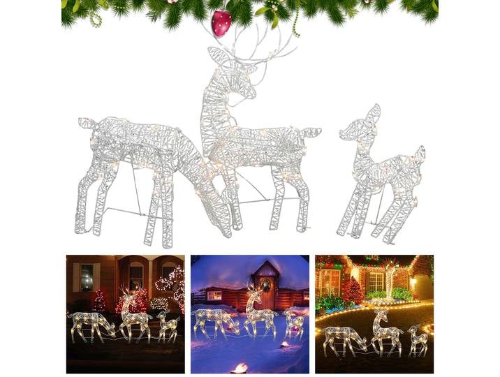 Ornement de famille de renne de Noël 4.2 par LED, décoration de Noël, cerf, lumières plonger oyantes, maison, extérieur, jardin, 3 pièces