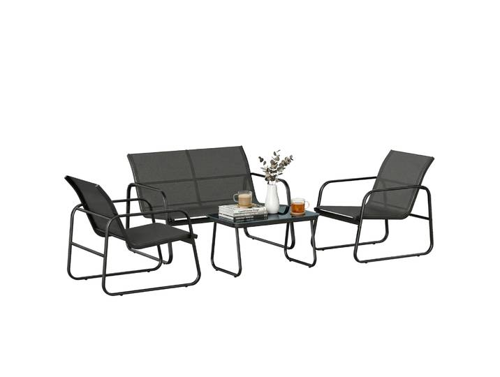 Salon De Jardin - Outsunny - Canapé Fauteuils - Table Basse - Verre Trempé - 4 Pièces - Gris Et Noir