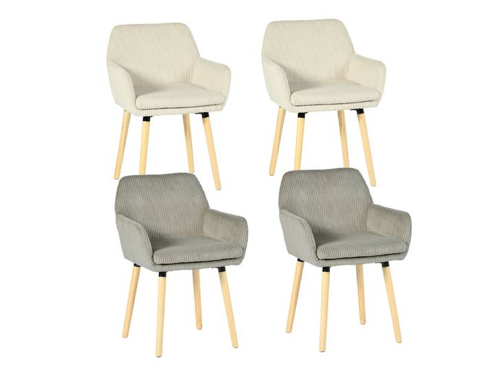 Meubles Cosy Lot de 4 chaises de salle à manger velours côtelé scandinave, ELIA Beige Gris