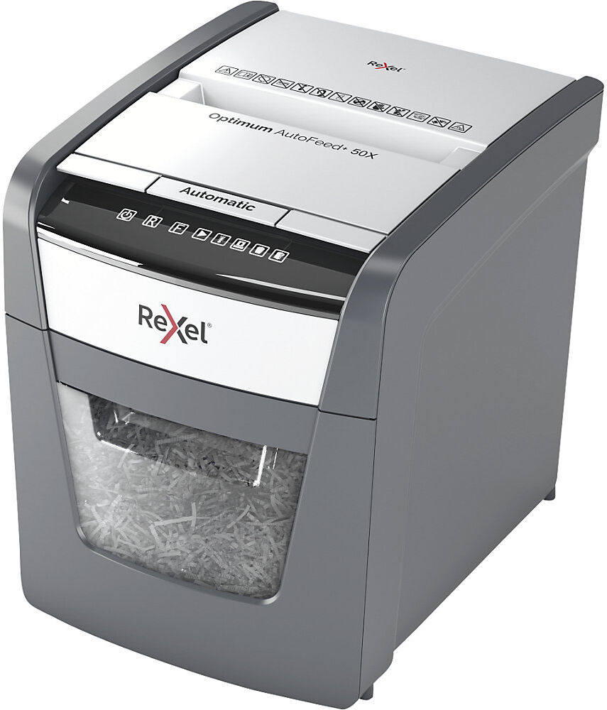 Aktenvernichter Optimum AutoFeed+ 50X, Auffangvolumen 20 l, Partikel, 6 Blatt Rexel