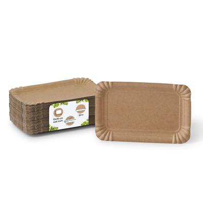 BIOZOYG 50 Stück Einwegteller 10 x 16 cm Pappteller, biologisch abbaubar, braun, rechteckig, recyclingfähig, robust Bioteller, Einweggeschirr