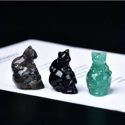 Inspire Picks CUPIDCRYSTAL Hand Carved Crystal Skull Cat Figurine flame Stone
